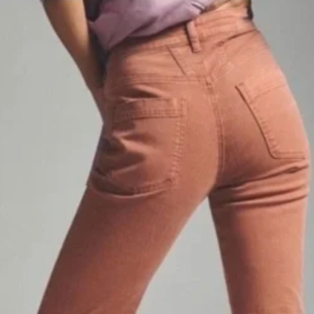 Pilcro Anthropologie High Rise Flare Denim Jeans in Copper Orange